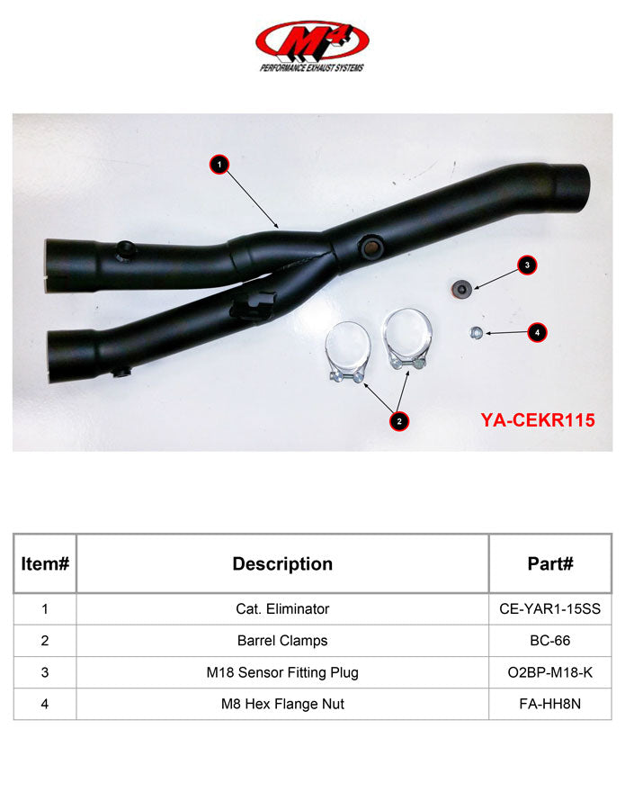 Elim del convertidor catalítico de escape M4. Kit 2015-2022 R1 YA-CEKR115