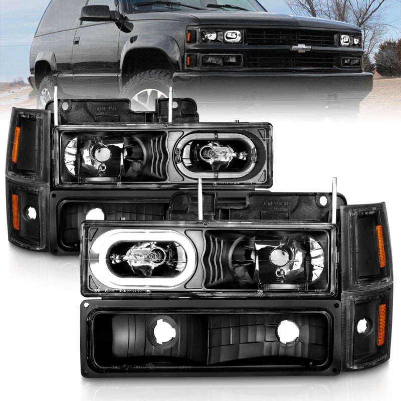 ANZO 88-98 Chevrolet C1500 Crystal Headlights Black Housing w/ Signal and Side Marker Lights 111507