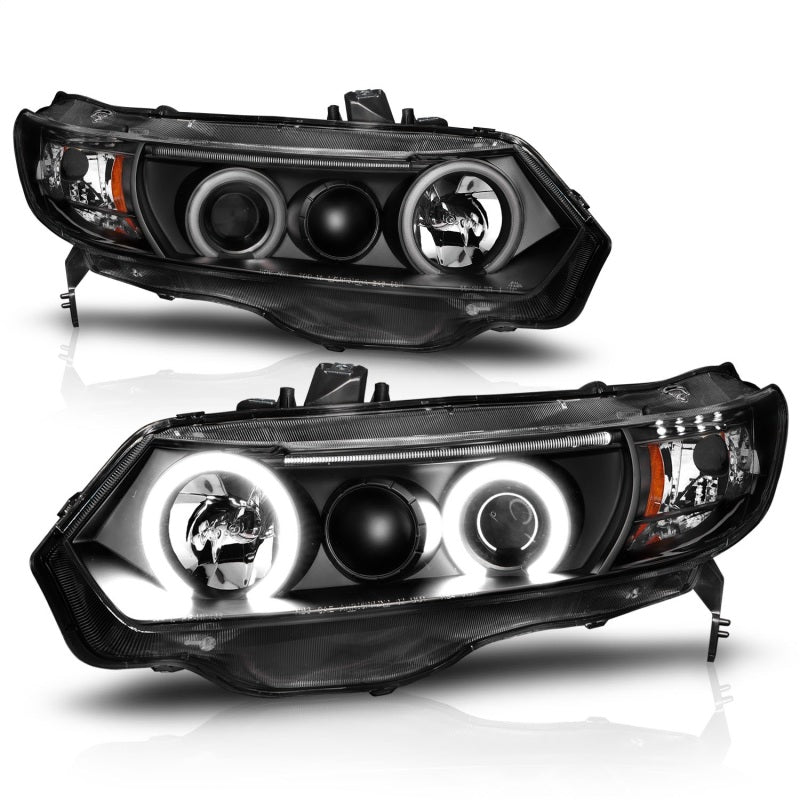 ANZO 2006-2011 Honda Civic Projector Headlights w/ Halo Black (CCFL) 121062