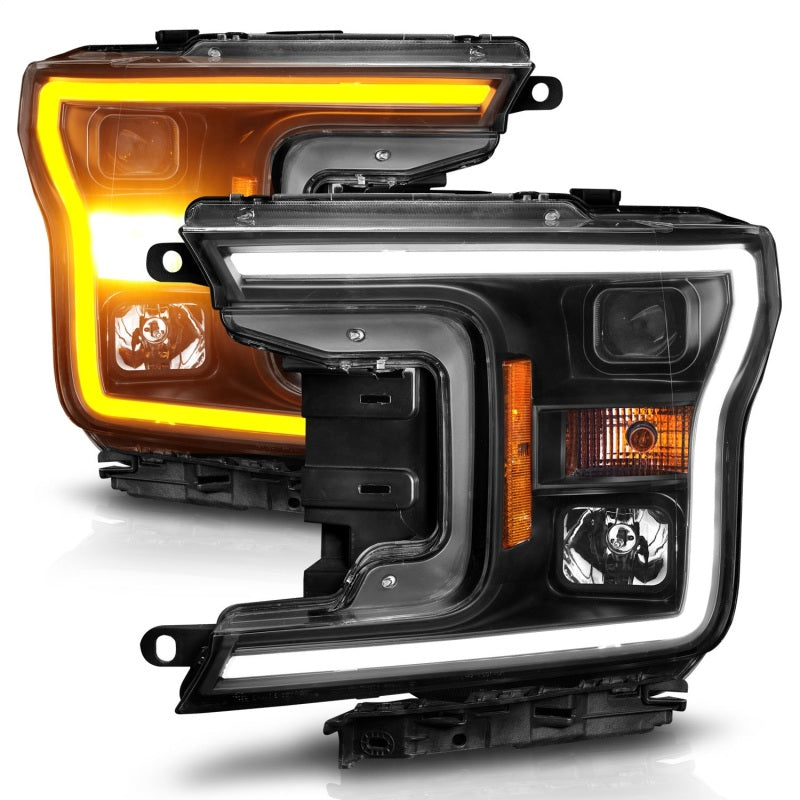 ANZO 2018-2020 Ford F-150 Projector Headlight w/ Plank Style Switchback Black Housing 111509