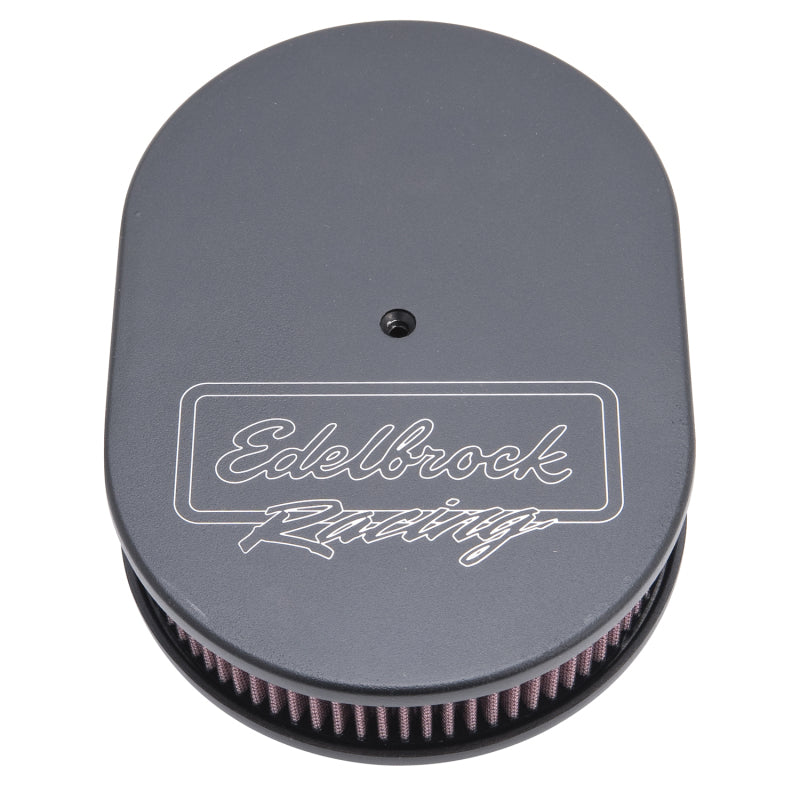 Edelbrock Air Cleaner Victor Series Oval Aluminum Top Cloth Element 11 875In X 8 25In X 3 75In Black 42203