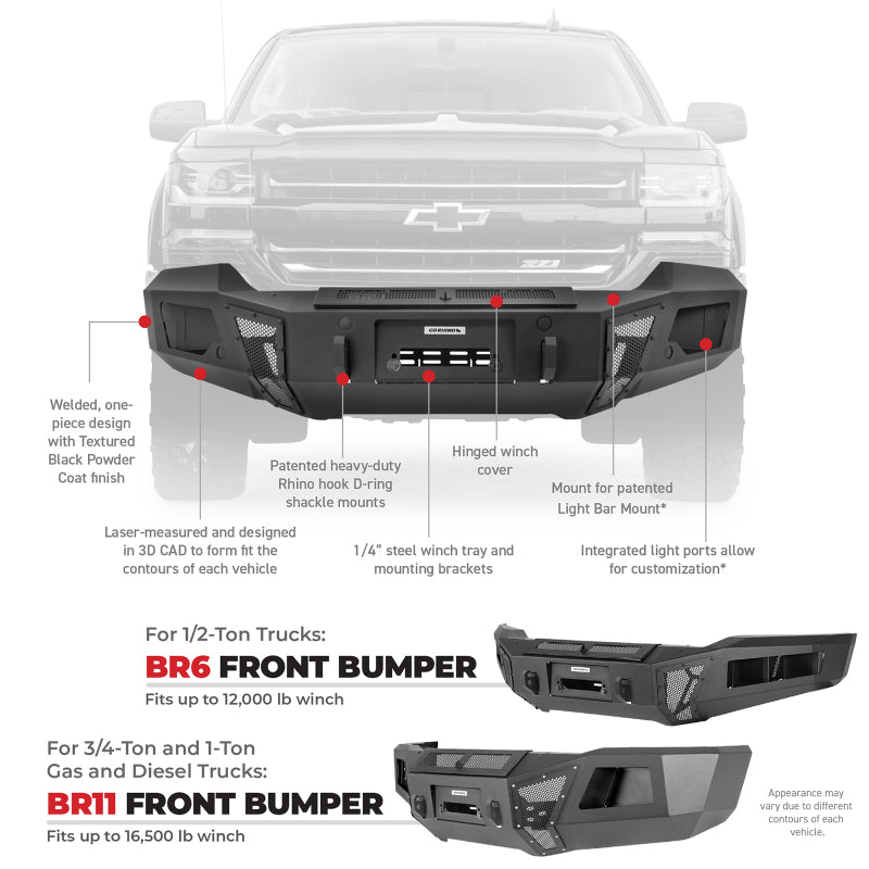 Go Rhino 15-19 Chevrolet Silverado 2500HD/3500HD BR11 Front Bumper Replacement - Tex. Black 24280T