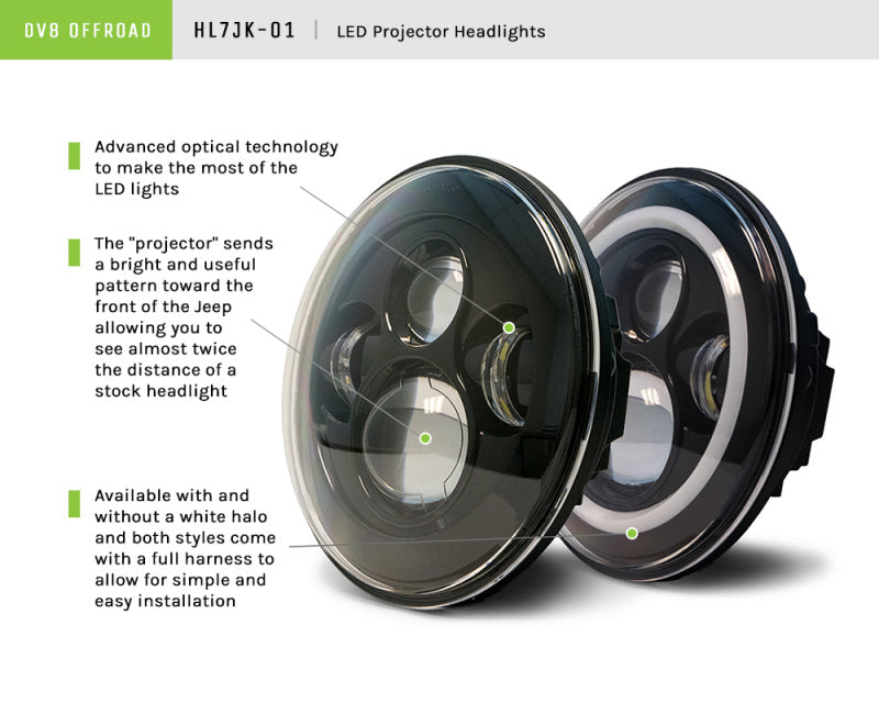 DV8 Offroad 07-18 Jeep Wrangler JK LED Projector Headlights HL7JK-01