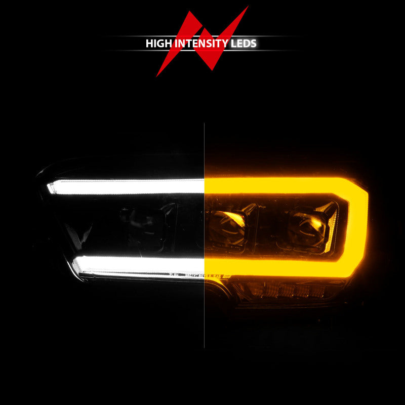 ANZO 16-22 Toyota Tacoma LED Projector Headlights w/ Light Bar Sequential Black Housing w/Initiation 111563