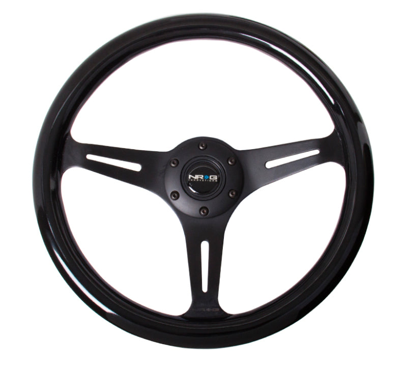NRG Classic Wood Grain Steering Wheel (350mm) Black Paint Grip w/Black 3-Spoke Center ST-015BK-BK