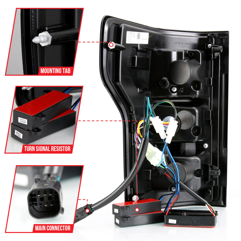 ANZO 18-19 Ford F-150 LED Taillight Black Housing Clear Lens Red Light Bar W/Sequential 311314