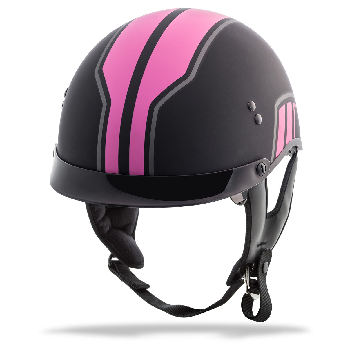 GMAX Hh-65 Half Helmet Full Dressed Twin Matte Black/Pink Sm G9659404