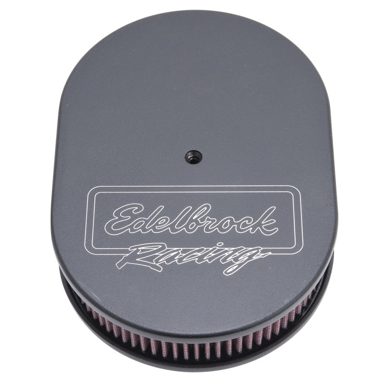 Edelbrock Air Cleaner Victor Series Oval Aluminum Top Cloth Element 11 875In X 8 25In X 3 75In Black 42203
