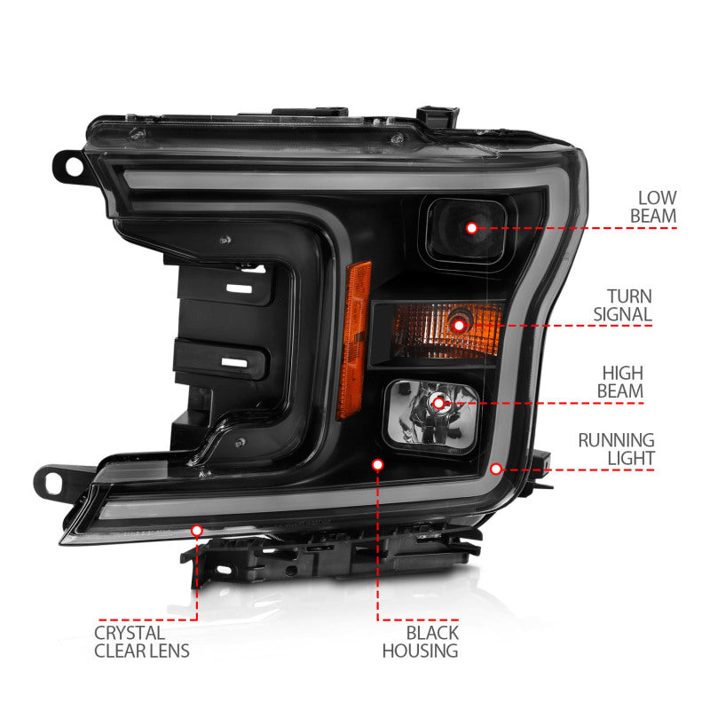 ANZO 2018-2019 Ford F-150 Projector Plank Style H.L. Black Amber (Without Switchback) 111467
