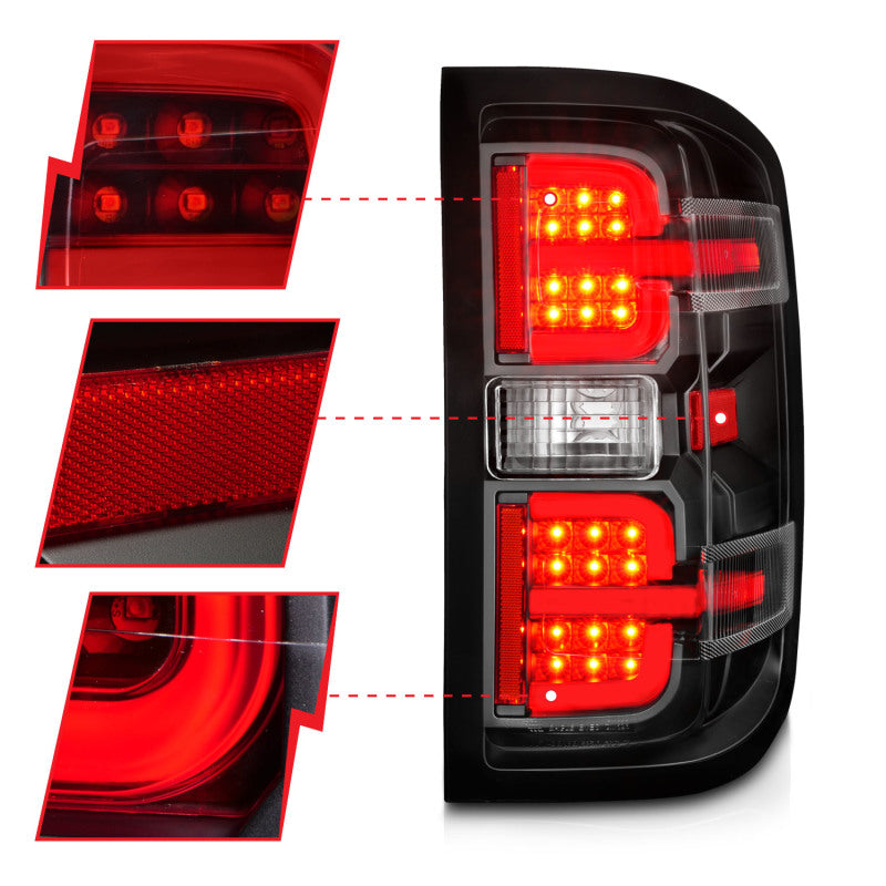 ANZO 15-19 Chevy Silverado 2500HD/3500HD (Halgn Only) LED Tail Lights w/Black Light Bar & Clear Lens 311425