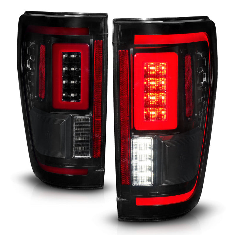 ANZO 21-23 Ford F-150 LED Taillights Seq. Signal w/BLIS Cover - Smoke Blk (For Factory Halogen ONLY) 311476