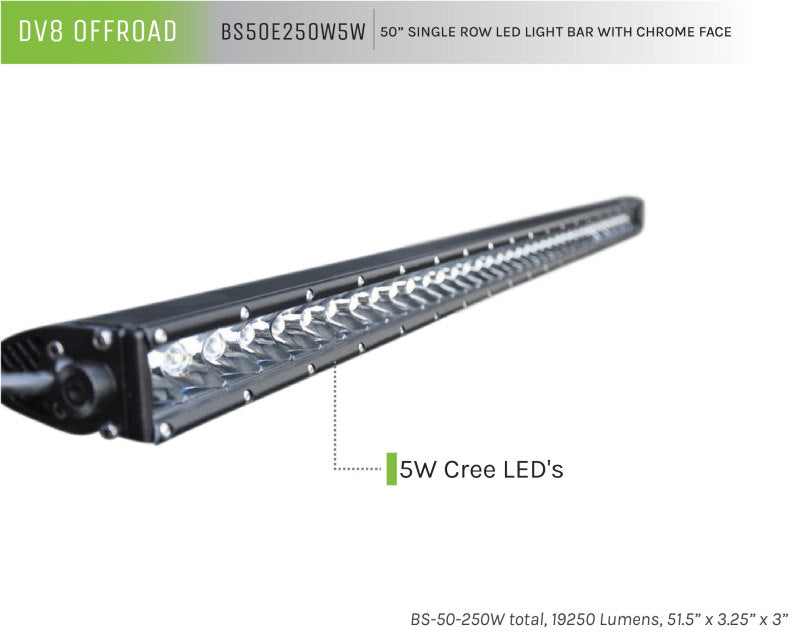 DV8 Offroad 50in Light Bar Slim 250W Spot 5W CREE LED - Black BS50E250W5W