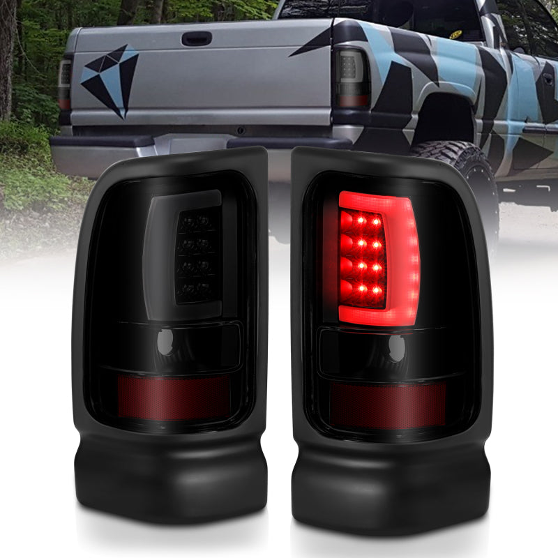 ANZO 1994-2001 Dodge Ram 1500 LED Taillights Plank Style Black w/Smoke Lens 311340