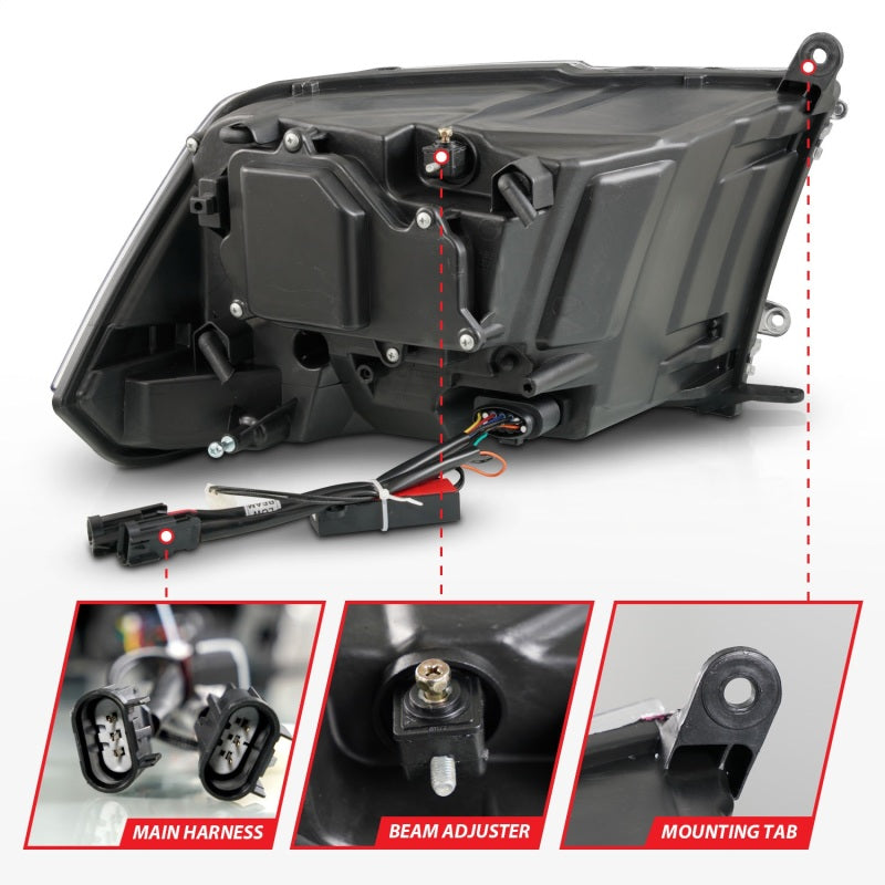 ANZO 09-18 Dodge Ram 1500/2500/3500 LED Plank Style Headlights Switchback + Sequential - Matte Black 111609