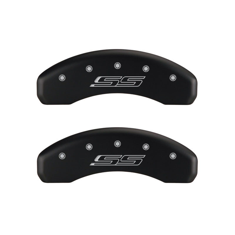 MGP 4 Caliper Covers Engraved Front Gen 5/Camaro Engraved Rear Gen 5/SS Red finish silver ch 14036SCS5RD