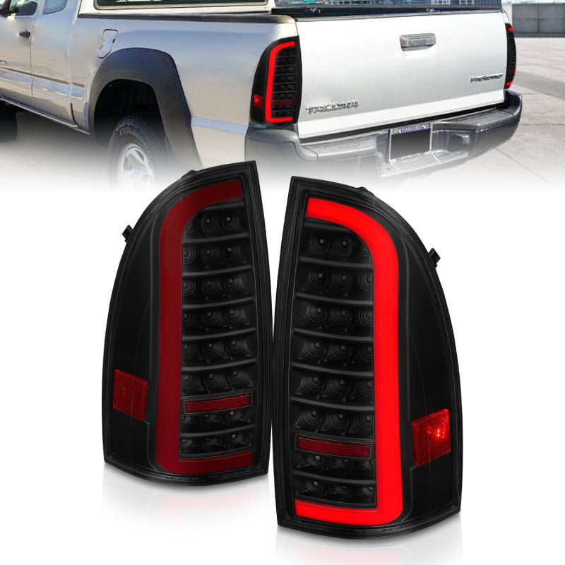 ANZO 05-15 Toyota Tacoma Full LED Tail Lights w/Light Bar Sequential Black Housing Smoke Lens 311428