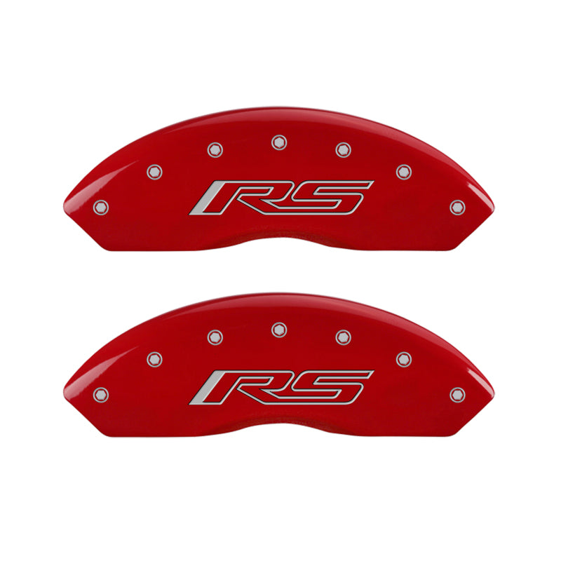 MGP 4 Caliper Covers Engraved Front & Rear Gen 5/RS Red finish silver ch 14240SRS5RD
