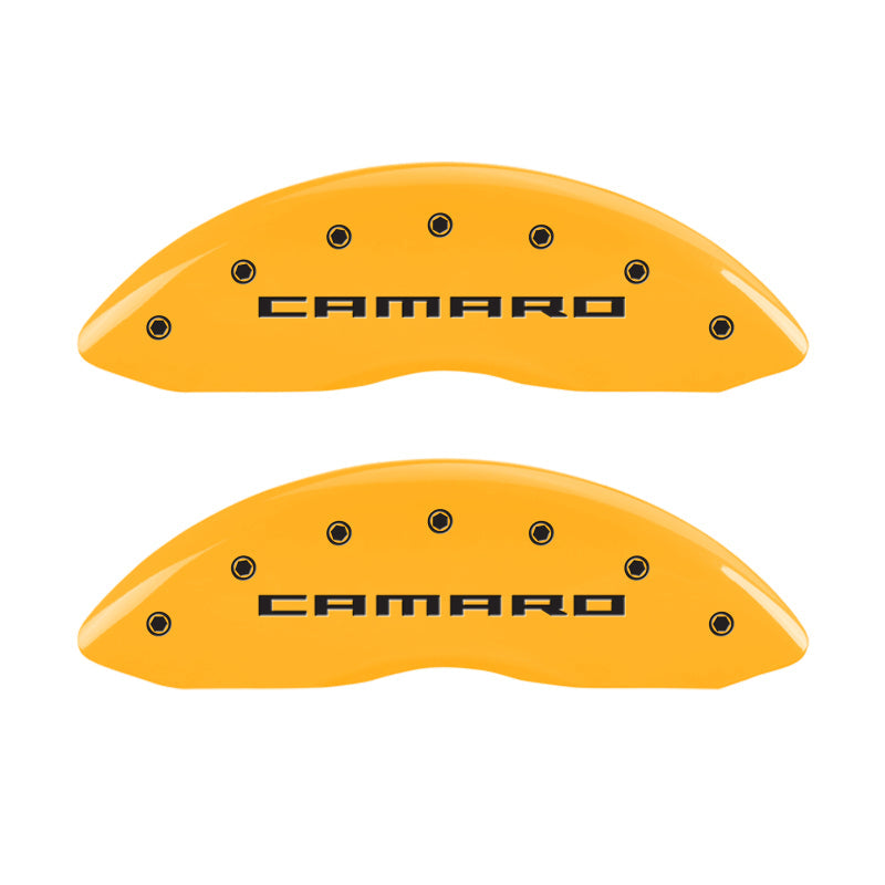 MGP 4 Caliper Covers Engraved Front & Rear Gen 5/Camaro Yellow finish black ch 14033SCA5YL