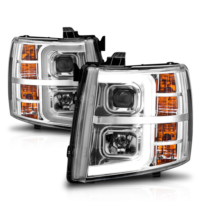 ANZO 2007-2013 Chevrolet Silverado 1500 Projector w/ Light Bar Chrome Housing w/ Sequential 111546