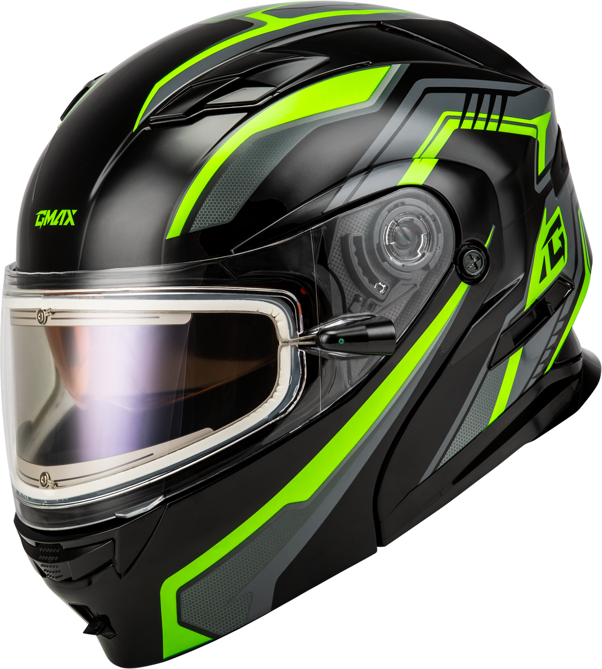 GMAX Md-01s Transistor Snow Helmet W Elec Shld Blk/Grey/Green Xl M401391317