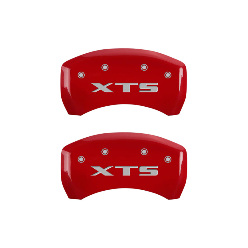 MGP 4 Caliper Covers Engraved Front Cadillac Engraved Rear XTS Red finish silver ch 35008SXTSRD