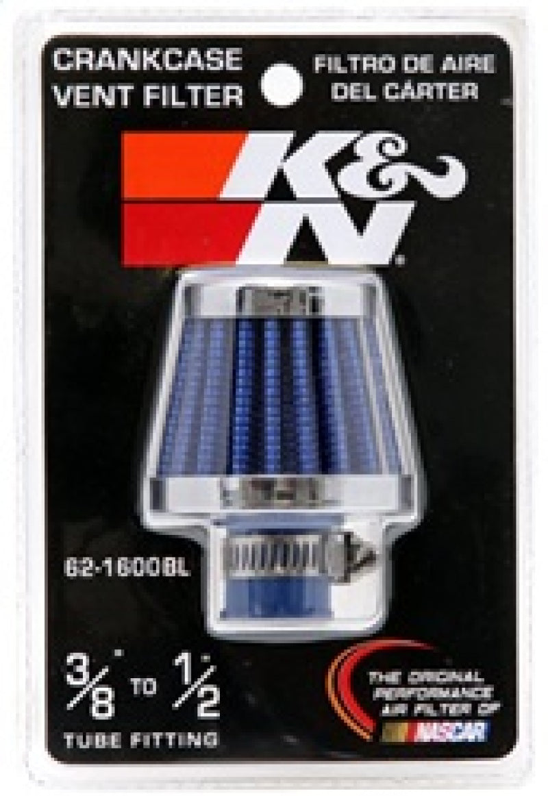 K&N 2in Base OD x .375in Flange ID x 1.75in H Rubber Base Crankcase Vent Filter - Blue 62-1600BL