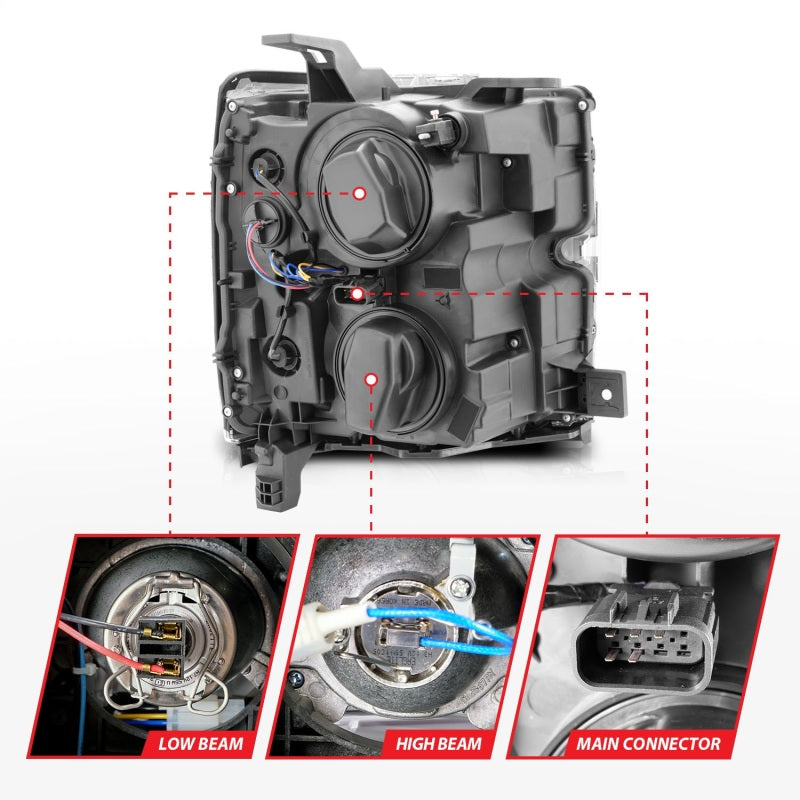 ANZO Projector Headlights 15-17 Chevrolet Silverado 2500HD / 3500HD Chrome w/ Chrome Rim 111366