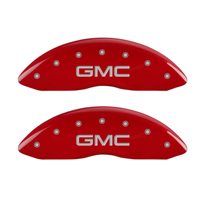 MGP 4 Caliper Covers Engraved Front & Rear GMC Red finish silver ch 34015SGMCRD