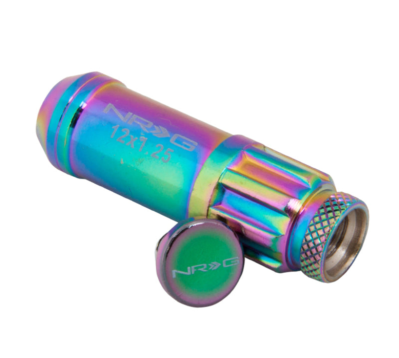 NRG 700 Series M12 X 1.25 Steel Lug Nut w/Dust Cap Cover Set 21 Pc w/Locks & Lock Socket - Neochrome LN-LS710MC-21