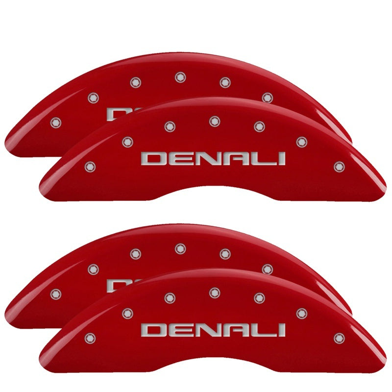 MGP 4 Caliper Covers Engraved Front & Rear Denali Red finish silver ch 34003SDNLRD