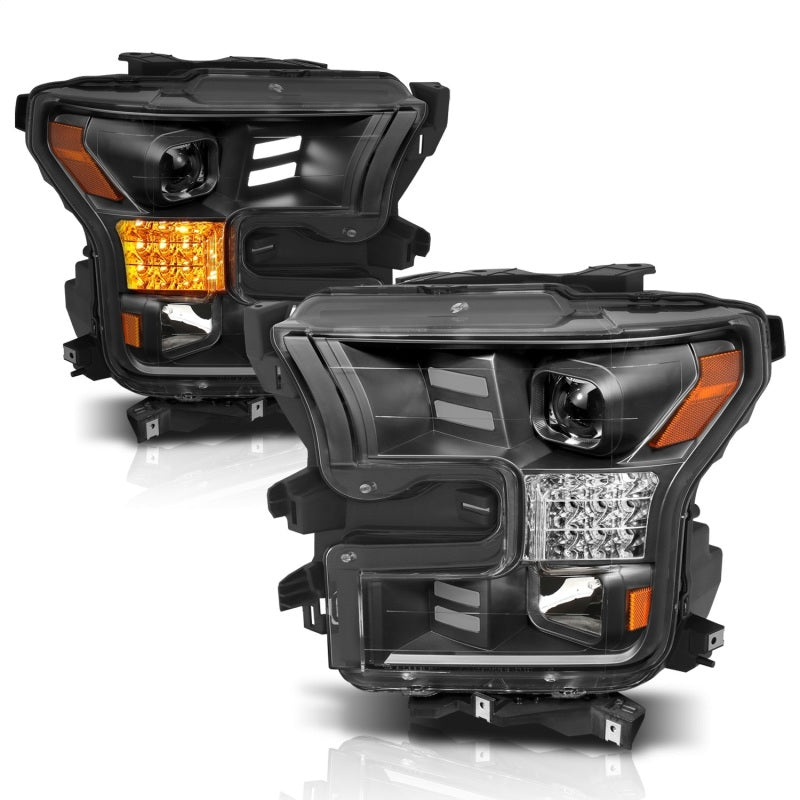 ANZO 15-17 Ford F-150 Project Headlights w/ Plank Style Design Black w/ Amber Sequential Turn Signal 111408