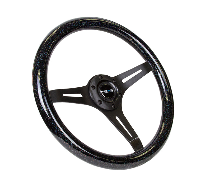 NRG Classic Wood Grain Steering Wheel (350mm) Black Sparkled Grip w/Black 3-Spoke Center ST-015BK-BSB