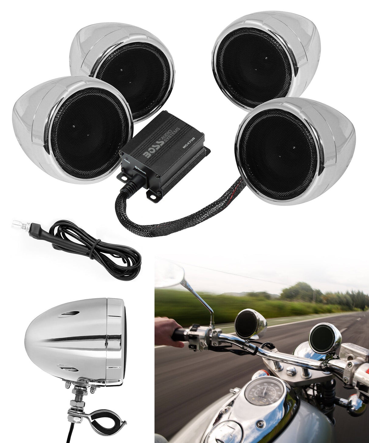 BOSS AUDIO Mc470 Speaker System 1000w Chrome 4-Spkr Bt MC470B