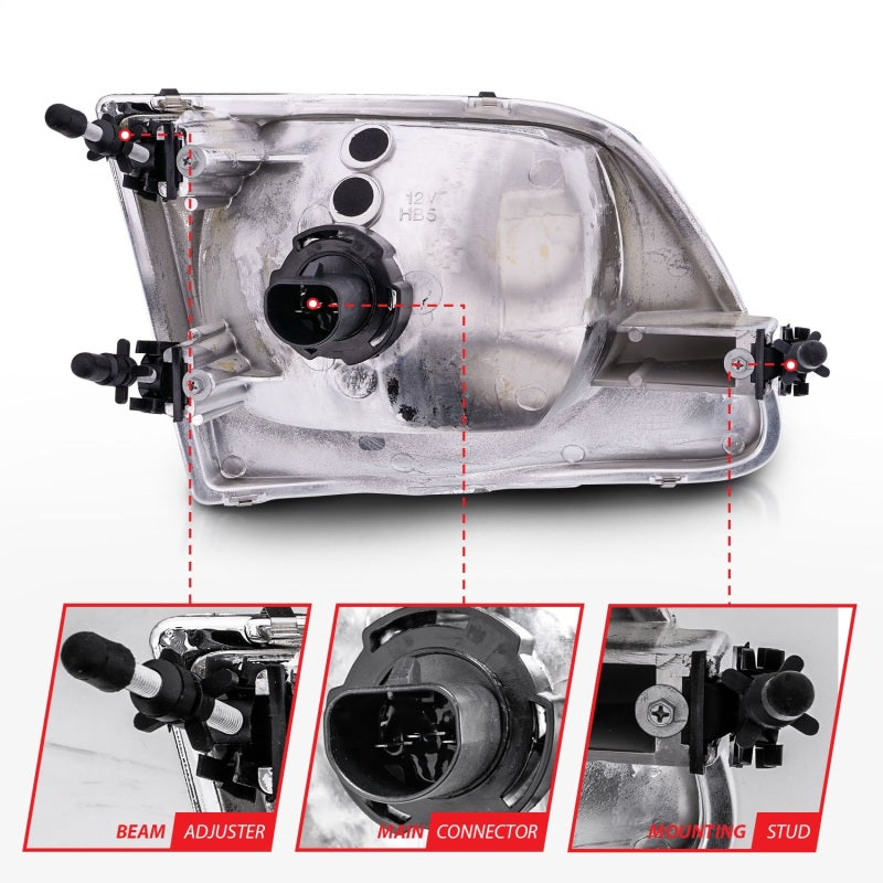 ANZO 1997-2003 Ford F-150 Crystal Headlights Chrome 111030