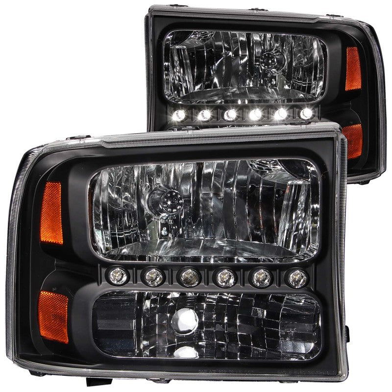 ANZO 2000-2004 Ford Excursion Crystal Headlights Black w/ LED 1pc 111106