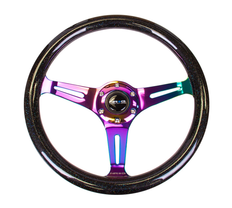 NRG Classic Wood Grain Steering Wheel (350mm) Black Sparkle/Galaxy Color w/Neochrome 3-Spoke ST-015MC-BSB