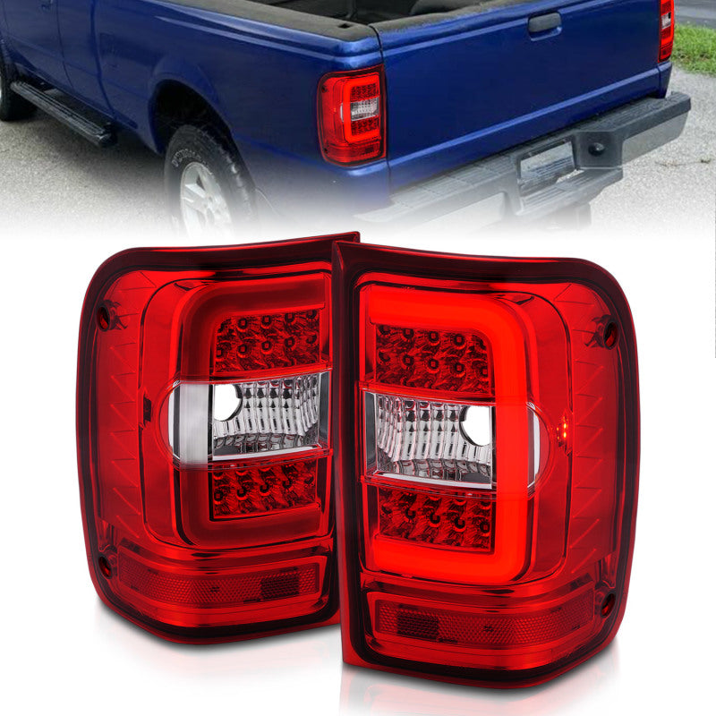 ANZO 2001-2011 Ford Ranger LED Tail Lights w/ Light Bar Chrome Housing Red/Clear Lens 311393