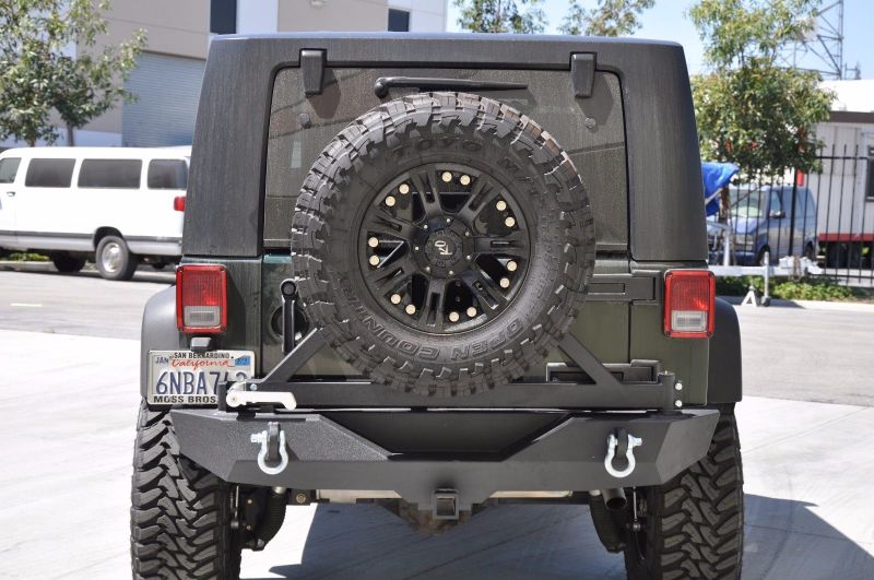 DV8 Offroad 07-18 Jeep Wrangler JK Rear Aluminum Bumper w/ Tire Carrier - Black RBSTTB-01