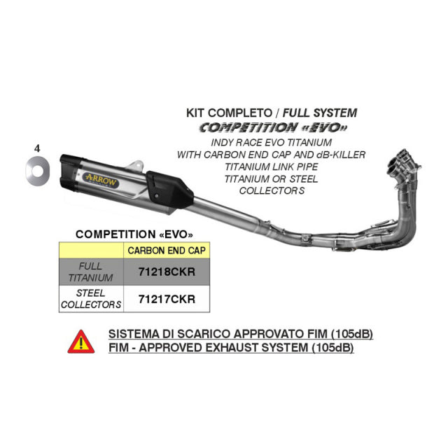 71217CKR Arrow INDY RACE EVO Competition for Yamaha YZF-R6 17-25 Full System Exhaust STEEL COLLECTOR