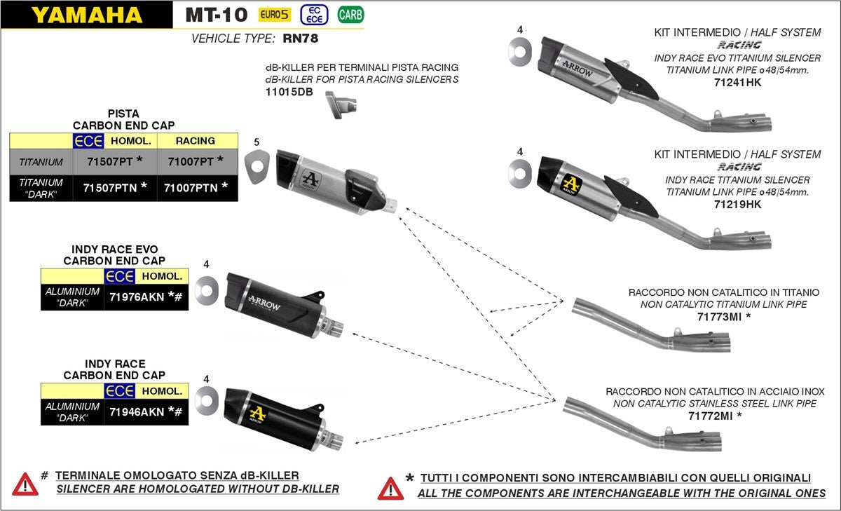 IN STOCK 71773MI Arrow Non Catalyzed Link Pipe, Titanium for Yamaha MT-10 2022-2025