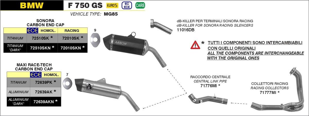 71776MI Arrow Racing Link Pipe, Stainless Steel for BMW F750GS/850GS/ 2021-2025 F 900 GS / F 900 GS Adventure ’24/25