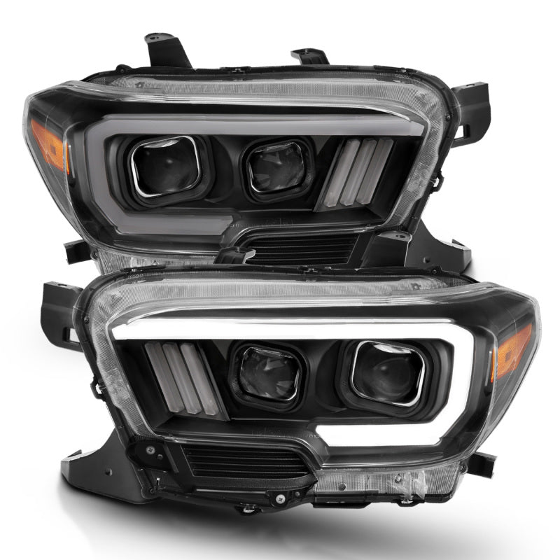 ANZO 2016-2017 Toyota Tacoma Projector Headlights w/ Plank Style Switchback Black w/ Amber 111396