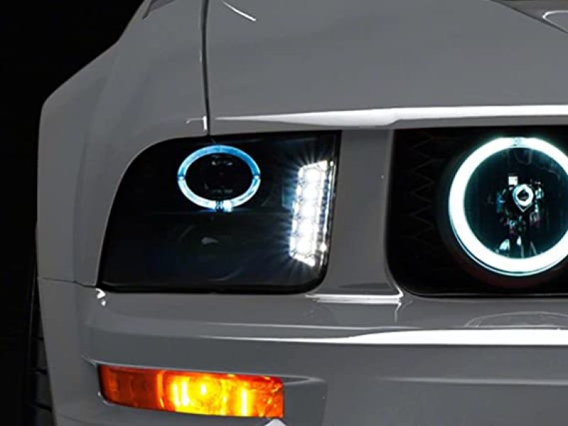 Raxiom 05-09 Ford Mustang w/ Halogen LED Halo Prjctr Headlights-Blk Hsng(Smoked Lens Exclude GT500) 49128