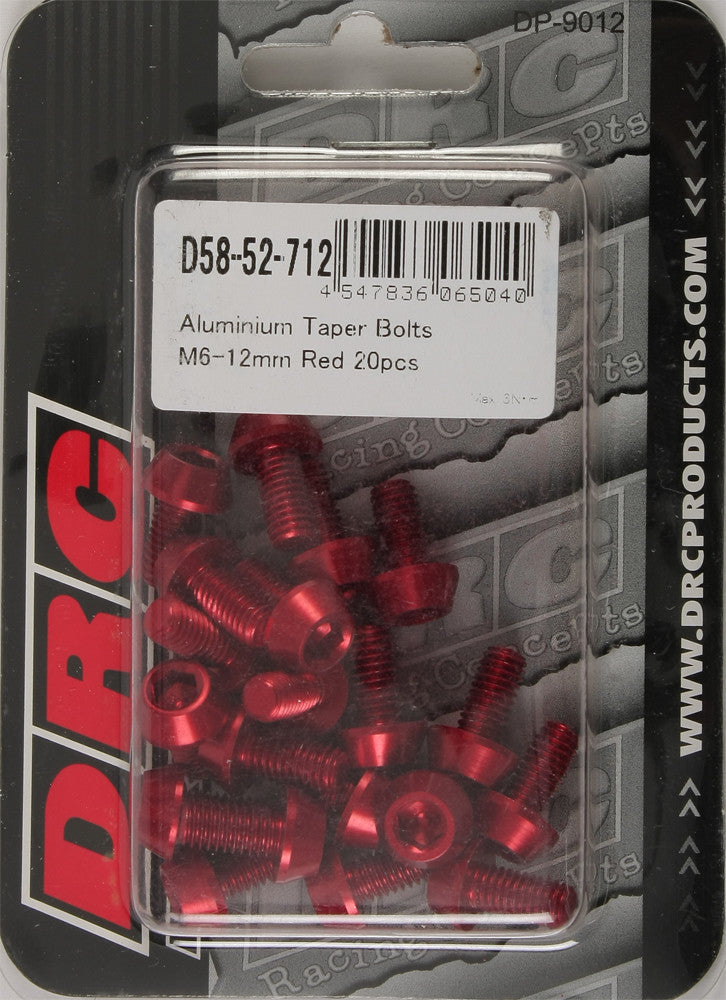 DRC Aluminum Taper Bolts Red M6x12mm 20/Pk D58-52-712