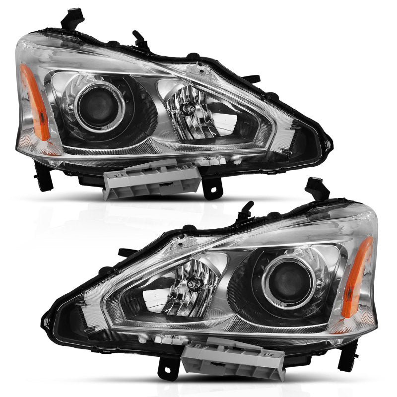 ANZO 2013-2015 Nissan Altima Projector Headlight Chrome Amber 121550