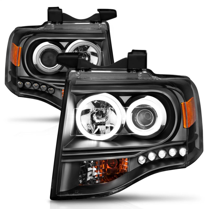 ANZO 2007-2014 Ford Expedition Projector Headlights w/ Halo Black 111113