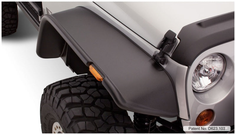 Bushwacker 07-18 Jeep Wrangler Flat Style Flares 4pc Fits 2-Door Sport Utility Only - Black 10919-07