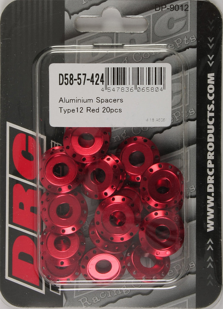 DRC Aluminum Spacers Type 12 Red M6x12mm 20/Pk D58-57-424