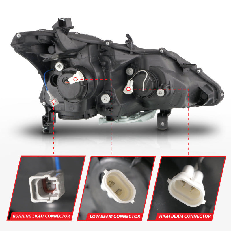 ANZO 13-15 Nissan Altima (w/o Factory HID Bulbs) Projector Headlights - w/ Light Bar Black Housing 121569