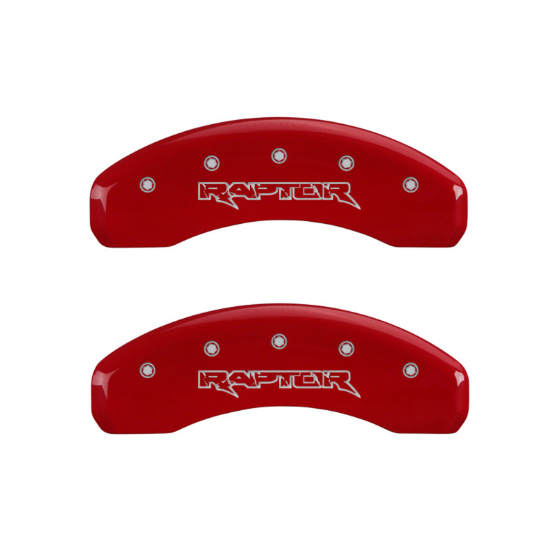 MGP 4 Caliper Covers Engraved Front & Rear Raptor Red finish silver ch 10213SRPTRD